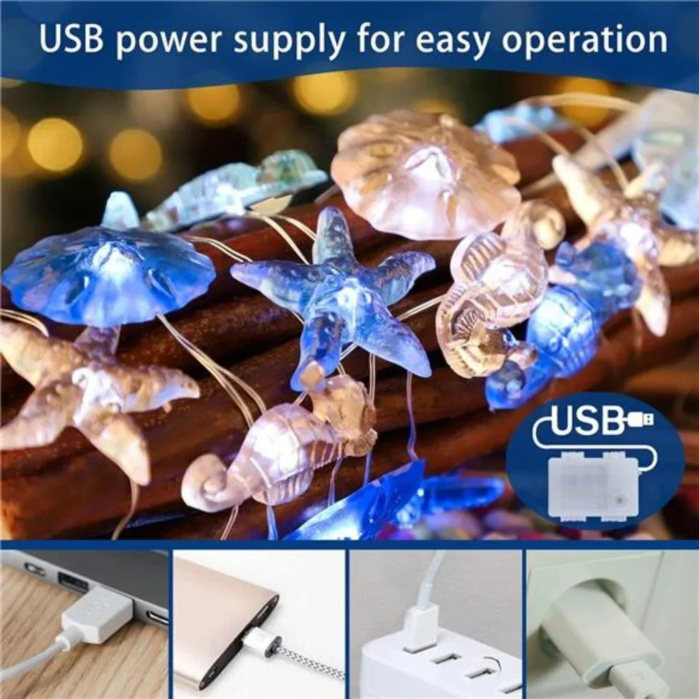 Under The Sea Sand Dollars Seahorse Beach Lights Battery 10 ft 30 LEDs